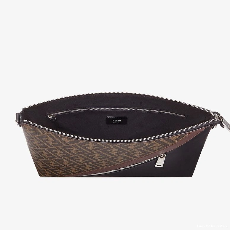 Vintage HOT In Bag Fendi Messenger FF Fabric Brown Motif Slim 0825